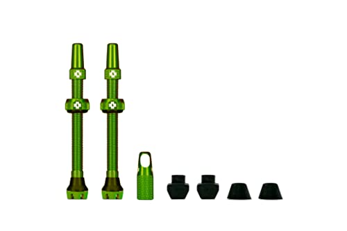 Muc-Off Tubeless Valves V2, Green 44mm - Tubeless Valve Stems with Valve Core Removal Tool for Tubeless Tires - Includes Presta Valve Stem Caps