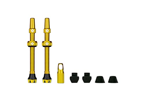 Muc-Off Tubeless Valves V2, Gold 60mm - Tubeless Valve Stems with Valve Core Removal Tool for Tubeless Tires - Includes Presta Valve Stem Caps