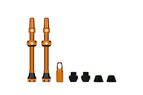 Muc-Off Tubeless Valves V2, Orange 60mm - Tubeless Valve Stems with Valve Core Removal Tool for Tubeless Tires - Includes Presta Valve Stem Caps