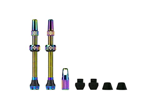 Muc-Off Tubeless Valves V2, Iridescent 60mm - Tubeless Valve Stems with Valve Core Removal Tool for Tubeless Tires - Includes Presta Valve Stem Caps