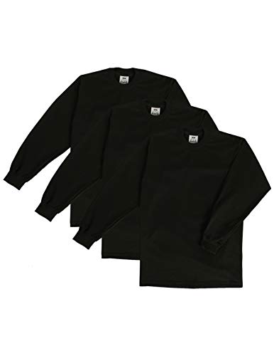 Pro Club Men's 3-Pack Heavyweight Cotton Long Sleeve Crew Neck T-Shirt, Black, X-Large