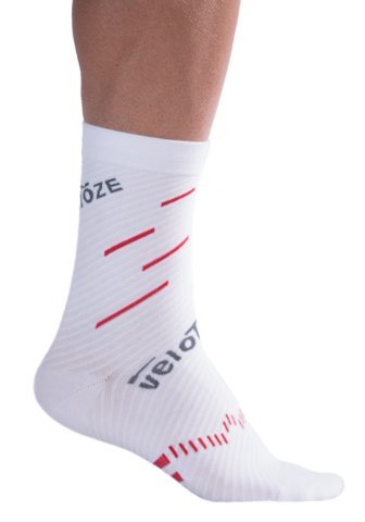 VeloToze Cycling Sock - Active Compression with Coolmax, White/Red (Large/XL)