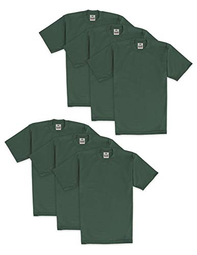 Pro Club Men's 6-Pack Heavyweight Cotton Short Sleeve Crew Neck T-Shirt, Forest Green, 2X-Large