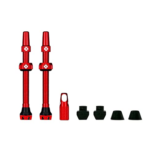 Muc-Off - Tubeless V2 Valve Kit - Pair of 2 Valves Lightweight, Strong, Waterproof and Easy to Inflate - 7075 Aircraft Aluminium - with 3 Insert Kits - Red, 80 mm