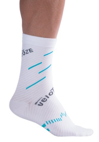 VeloToze Cycling Sock - Active Compression with Coolmax, White/Blue (Large/XL)