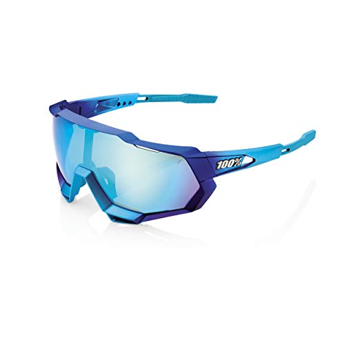 100% Speedtrap Sport Performance Sunglasses - Sport and Cycling Eyewear (MATTE METALLIC INTO THE FADE - Blue Topaz Multilayer Mirror)