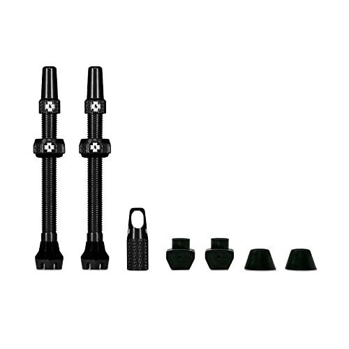 Muc-Off Tubeless Valves V2, Black 44mm - Tubeless Valve Stems with Valve Core Removal Tool for Tubeless Tires - Includes Presta Valve Stem Caps