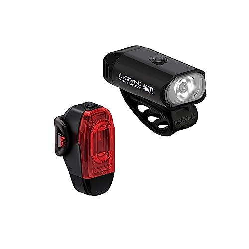 Lezyne Mini Drive 400XL and KTV Drive+ Bicycle Light Set, Front and Rear Pair, 400/40 Lumen, White/Red LED, Road, Mountain, Gravel Bike, USB/USB-C Rechargeable