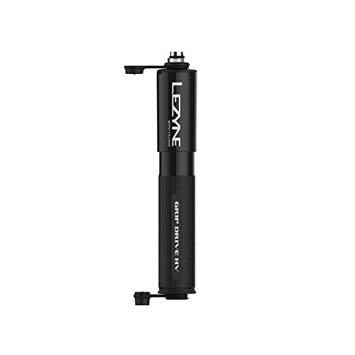 Lezyne Grip Drive HV Bicycle Hand Pump, ABS Flip Chuck, Gravel, Mountain Bike, Presta and Schrader Valve, High Volume, Black, S, 186 mm