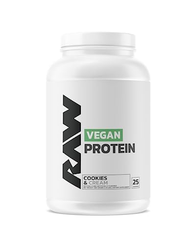 RAW 100% Vegan Protein Powder | Low Carb Vegan Protein Powder, Zero GMO, Non-Dairy, No Artificial Ingredients, Low Sugar Protein | Rich Taste, Natural Sweetened Flavor | Cookies n Cream (25 Servings)