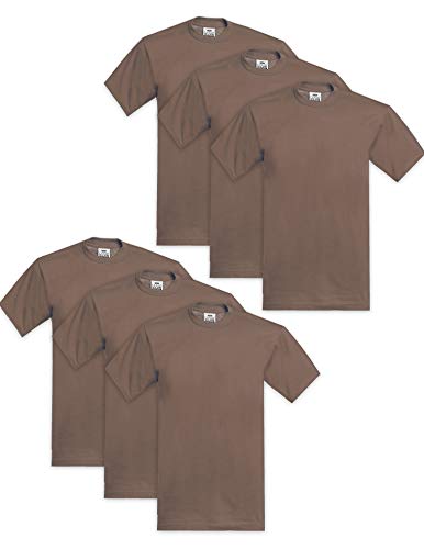 Pro Club Men's 6-Pack Heavyweight Cotton Short Sleeve Crew Neck T-Shirt, Brown, 2X-Large