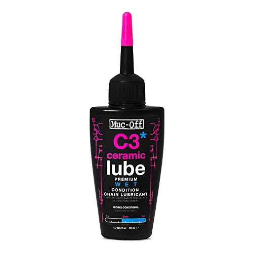 Muc-Off C3 Ceramic Wet Chain Lube, 50 Milliliters - Premium Bike Chain Lubricant with UV Tracer Dye - Formulated for Wet and Harsh Weather Conditions