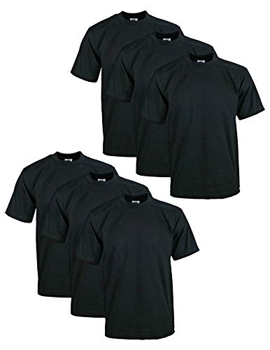 Pro Club Men's 6-Pack Heavyweight Cotton Short Sleeve Crew Neck T-Shirt, Black, X-Large