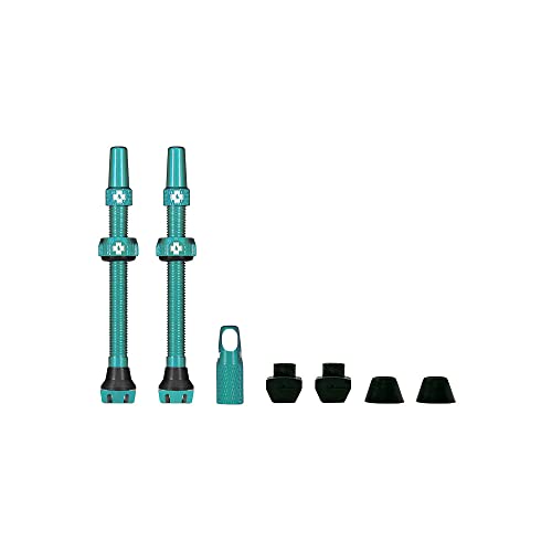 Muc-Off Tubeless Valves V2, Turquoise 60mm - Tubeless Valve Stems with Valve Core Removal Tool for Tubeless Tires - Includes Presta Valve Stem Caps