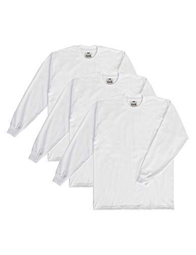 Pro Club Men's 3-Pack Heavyweight Cotton Long Sleeve Crew Neck T-Shirt, White, 2X-Large