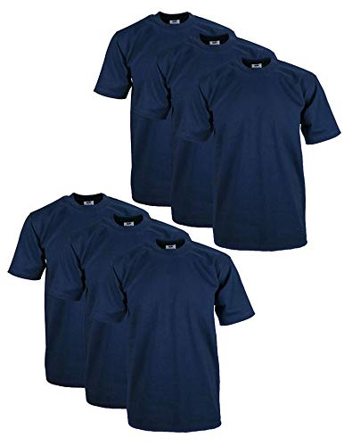 Pro Club Men's 6-Pack Heavyweight Cotton Short Sleeve Crew Neck T-Shirt, Navy, 7X-Large