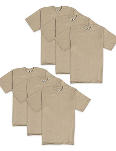 Pro Club Men's 6-Pack Heavyweight Cotton Short Sleeve Crew Neck T-Shirt, Khaki, 2X-Large