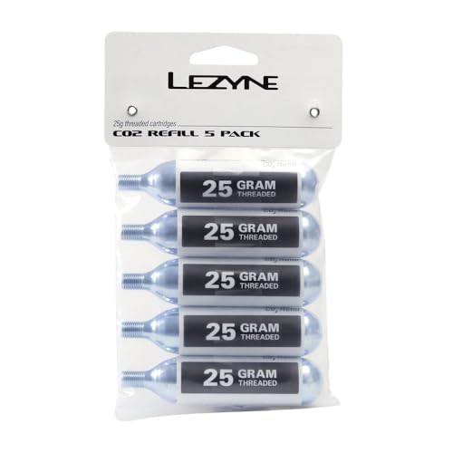 Lezyne Threaded CO2 Cartridge for Quick and Easy Road & Mountain Bike Tire Inflation - 25g (5-Pack)