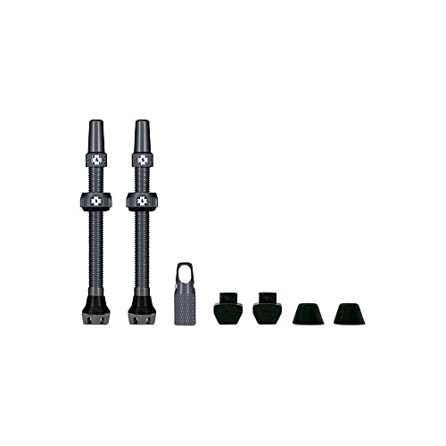 Muc-Off Tubeless Valves, Grey 60mm - Tubeless Valve Stems with Valve Core Removal Tool for Tubeless Tires - Includes Presta Valve Stem Caps