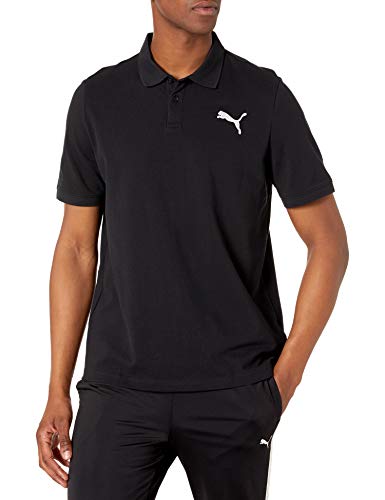 PUMA Men's Essentials Pique Polo, Cotton Black/Cat, XS