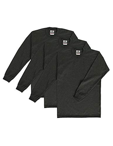 Pro Club Men's 3-Pack Heavyweight Cotton Long Sleeve Crew Neck T-Shirt, Charcoal, X-Large