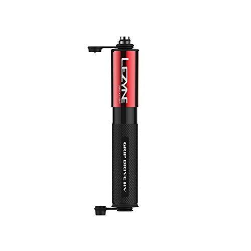 Lezyne Grip Drive HV Bicycle Hand Pump, ABS Flip Chuck, Gravel, Mountain Bike, Presta and Schrader Valve, High Volume, Red, S, 186 mm