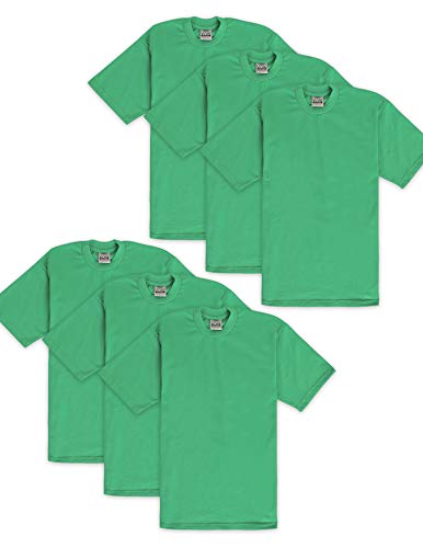 Pro Club Men's 6-Pack Heavyweight Cotton Short Sleeve Crew Neck T-Shirt, Kelly Green, Medium