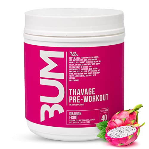 RAW Pre Workout Powder, Thavage (Dragon Fruit) - Chris Bumstead Sports Nutrition Supplement for Men & Women - Cbum Preworkout for Working Out, Hydration, Mental Focus & Energy - 40 Servings