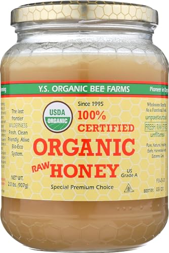 YS Organic Bee Farms CERTIFIED ORGANIC RAW HONEY 100% CERTIFIED ORGANIC HONEY Raw, Unprocessed, Unpasteurized - Kosher 32oz (Pack of 2)