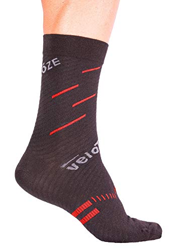 VeloToze Cycling Sock - Active Compression with Merino Wool Blend - Black/Red Small/Medium