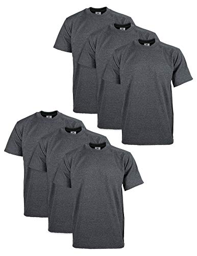 Pro Club Men's 6-Pack Heavyweight Cotton Short Sleeve Crew Neck T-Shirt, Charcoal, X-Large