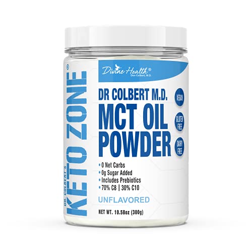 Divine Health Dr. Colbert's Keto Zone MCT Oil Powder | Unflavored | 70% C8 | 30% C10 | 0 Net Carbs | Gluten Free | 30 Day Supply | 300g |