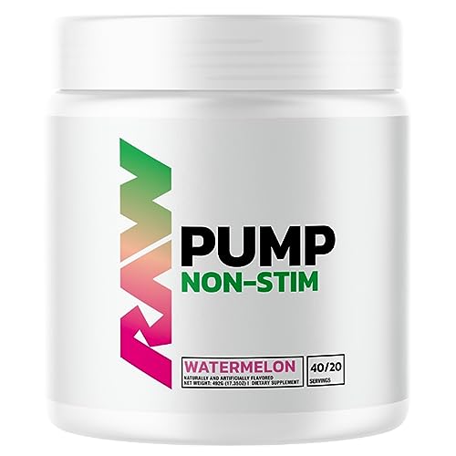 RAW Pump Stim Free Non-Stimulant Pre Workout Supplement Powder Nitric Oxide Booster | Pre Workout Supplements Drink for Powerful Pumps During Workout | Watermelon (40 Servings)