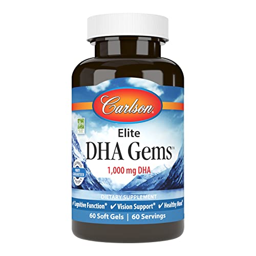 Carlson - Elite DHA Gems, 1000 mg DHA, Wild Caught, Sustainably Sourced, Brain Function & Healthy Vision, 60 Softgels