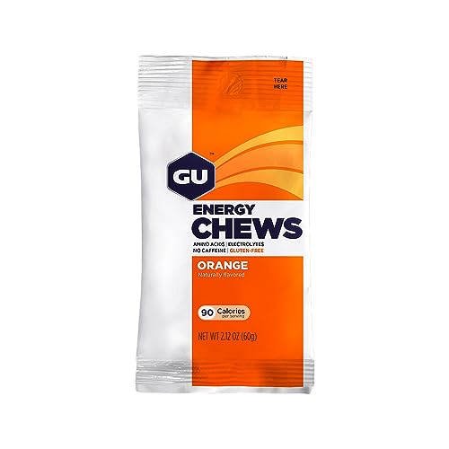 GU Energy Chews, Orange Energy Gummies with Electrolytes, 12 Bags (24 Servings Total)