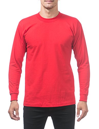 Pro Club Men's Heavyweight Cotton Long Sleeve Crew Neck T-Shirt, X-Large, Red