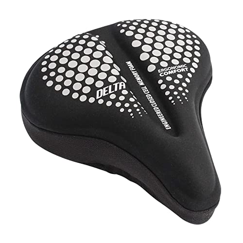 Memory Foam Comfort Saddle Cover by Delta, Large, Black - for Exercise, Spin, Cruiser, Outdoor Bikes & Mountain Bikes - Easy to Mount & Non-Slip Backing Holds onto Any Seat - Ergonomic Design