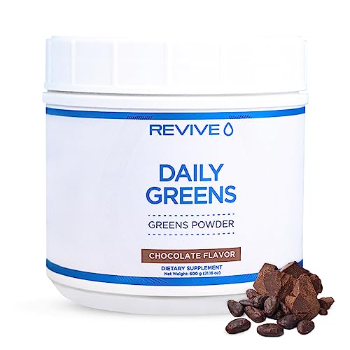 REVIVE MD Super Greens Powder Mix - Smoothie & Juice Mix with Green Superfoods Blend of Wheatgrass, Spirulina & Chlorella - Probiotics, Inulin & Fiber for Digestive Health & Gut Health (Chocolate)