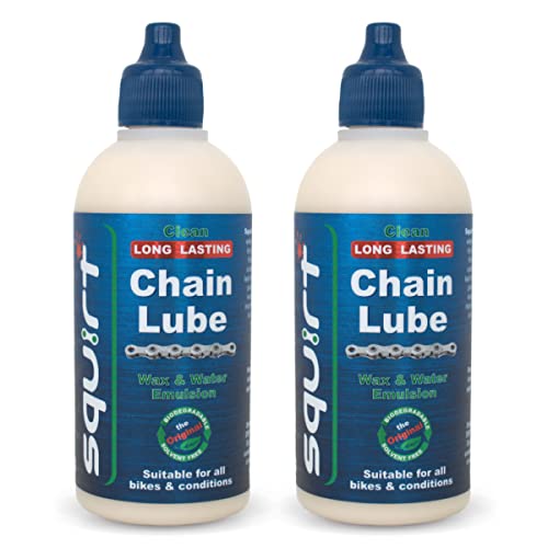 Squirt Chain Lube for Bikes 2 Pack (4 Oz) – Long-Lasting Lube for All Bike Chains – All-Weather Dry Chain Lube – Bike Lubricant to Reduce Noise & Chainsuck – Bike Tools & Maintenance Aid