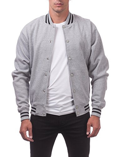 Pro Club Men's Varsity Fleece Baseball Jacket, Heather Gray/Heather Gray, 2X-Large