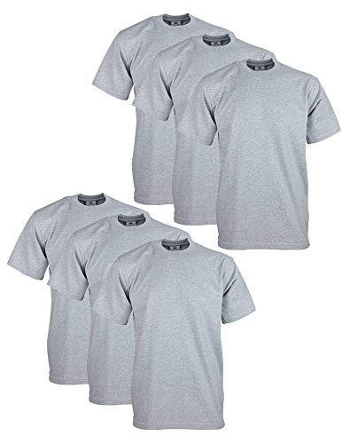 Pro Club Men's 6-Pack Heavyweight Cotton Short Sleeve Crew Neck T-Shirt, Heather Gray, X-Large