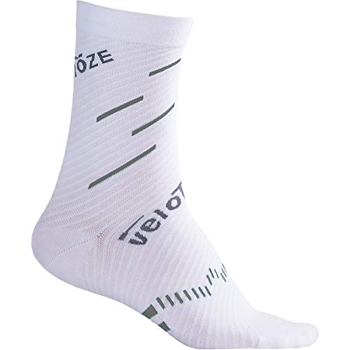 VeloToze Cycling Sock - Active Compression with Coolmax, White/Grey (Small/Medium)