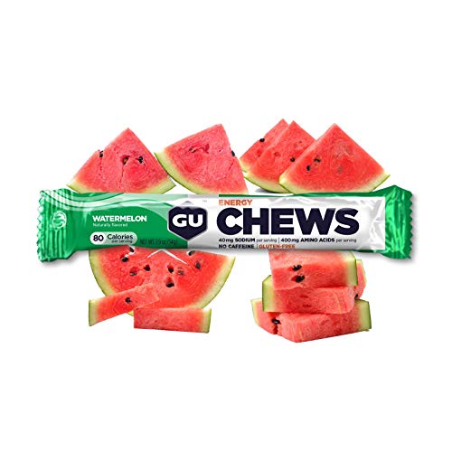 GU Energy Chews, Watermelon Energy Gummies with Electrolytes, 18 Packs (144 Chews Total)