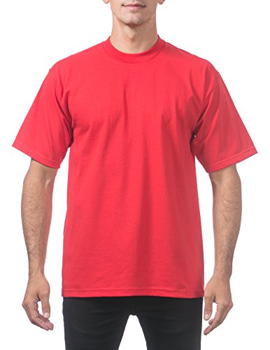 Pro Club Men's Heavyweight Cotton Short Sleeve Crew Neck T-Shirt, Red, Large