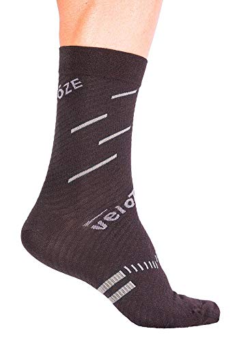 VeloToze Cycling Sock - Active Compression with Merino Wool Blend - Black/Grey Large/X-Large