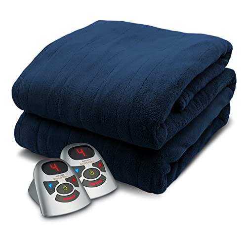 Biddeford Blankets Micro Plush Electric Heated Blanket with Digital Controller, Queen, Navy Blue