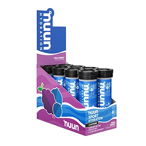 Nuun Sport + Caffeine Electrolyte Tablets for Proactive Hydration, Wild Berry, 8 Pack (80 Servings)