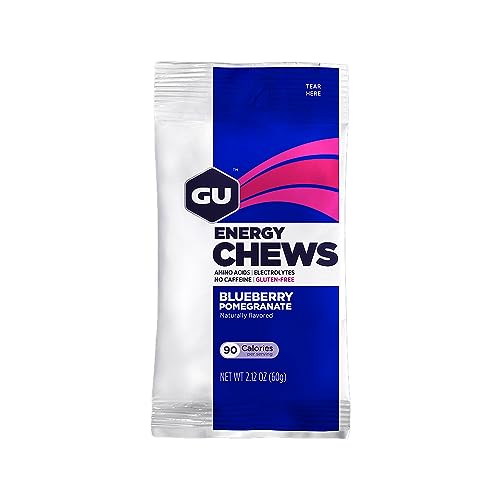 GU Energy Chews, Blueberry Pomegranate Energy Gummies with Electrolytes, 12 Bags (24 Servings Total)