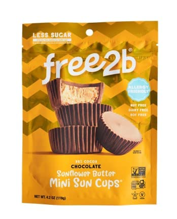 Free 2b Sunflower Butter Mini Sun Cups, School Safe and Allergy Friendly - Gluten-Free, Dairy-Free, Nut-Free, and Soy-Free - Chocolate, 4.2 oz Resealable Bag (Pack of 1)