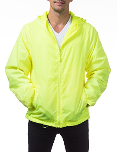 Pro Club Men's Fleece Lined Windbreaker Jacket, Small, Safety Green